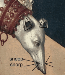 a painting of a dog with the words sneep snorp written below it