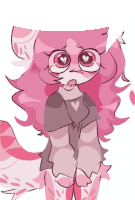 a drawing of a cat with pink hair and a heart on its chest