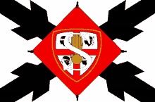 a red shield with the letter s in the middle