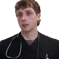a man with a stethoscope around his neck is wearing a black scrub top