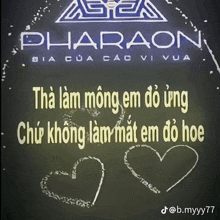 a sign that says pharaon with two hearts on it