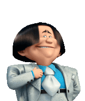 a cartoon character in a suit and tie smiles