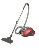 a red and black vacuum cleaner with a hose