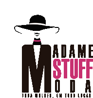 a logo for madame stuff moda with a woman in a hat