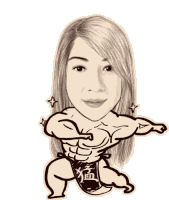 a cartoon drawing of a woman with muscles on her body