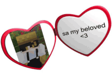 a heart shaped mirror that says sa my beloved < 3 on it