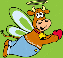 a cartoon cow with angel wings and the words schutzengel-kuh on the bottom