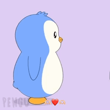a couple of penguins kissing each other with the word penguin in the background