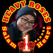 a picture of a woman with the words heavy roses sakura heart