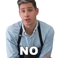 a man wearing an apron has the word no written on his shirt