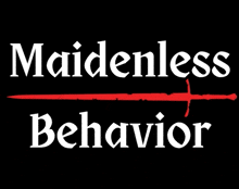 a maidenless behavior logo with a red sword in the middle