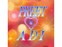 the name preet adi is displayed on a red background