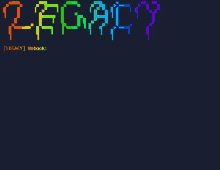 the word legacy is displayed in rainbow colors on a dark background