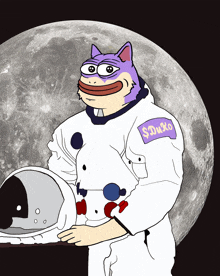 a cartoon of a cat wearing a space suit with a patch that says $ duke