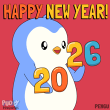 a penguin is holding the number 20 and 26 in its hands