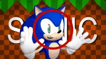 a sonic the hedgehog with a red circle around his face