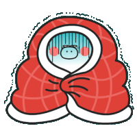 a cartoon drawing of a person wrapped in a red and white blanket