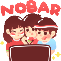 a cartoon illustration of three people watching a tv with the word nobar above them