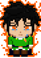 a pixel art drawing of a boy in a green jacket