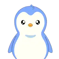 a penguin with hearts in its eyes and a m on its head