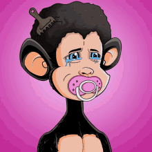 a cartoon of a baby monkey with a pacifier and a comb in his hair