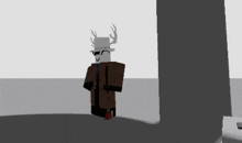 a roblox character with antlers on his head is standing next to a tree .