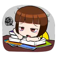 a cartoon girl is laying on a pile of books