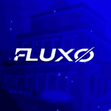 fluxo logo on a blue background with a house in the background