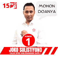 a poster for joko sulistiyono has a man in a white shirt on it