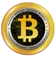 a gold coin that says redo bitcoin on it