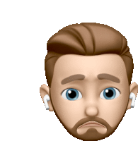 a cartoon man with a beard and ear buds on his ears