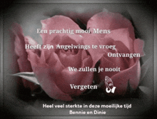 a picture of two pink roses with a message in a foreign language