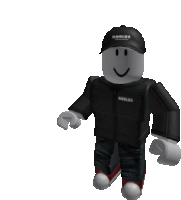 a roblox character wearing a black jacket and a black hat