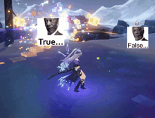 a video game scene with a picture of morgan freeman and the words true and false