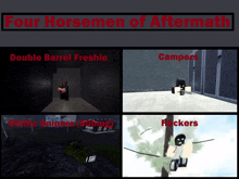 a poster for four horsemen of aftermath shows a double barrel freshie campers and chillie snipers