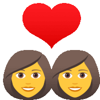 two female faces with a red heart between them