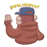 a cartoon drawing of a man wearing a hat that says imma headout on it