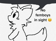 a black and white drawing of a cat with the words no femboys in sight