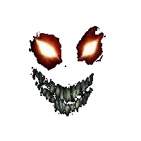 a scary face with red eyes and teeth on a white background .