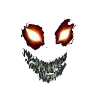 a scary face with red eyes and teeth on a white background .