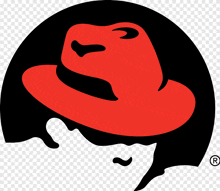 a silhouette of a man wearing a red hat with a r on the bottom right