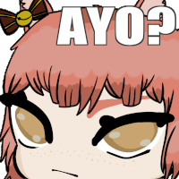 a cartoon drawing of a girl with the word ayo on it