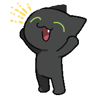 a cartoon drawing of a black cat with its mouth open and its eyes closed