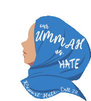 an illustration of a woman wearing a green hijab with the words " our ummah us hate " written on it