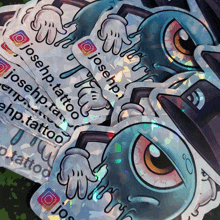 a close up of some stickers that say josehp tattoo