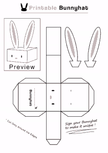 a paper model of a bunny hat with instructions