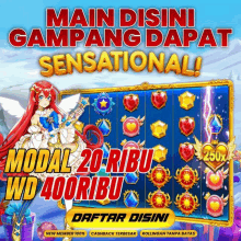 an advertisement for a slot game that says main disini gampang dapat sensational