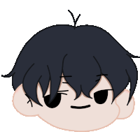 a drawing of a person 's head with black hair and a slight smirk