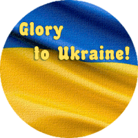 a yellow and blue circle with the words glory to ukraine