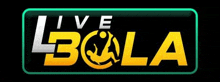 a logo for live bola with a soccer ball in the middle of it .